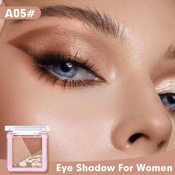 Eyeshadow Palette-Mini 3-in-1 Eye Shadow Powder Palettes Makeup-Matte&Shimmer Baked Eye Shadow for Women，paleta de sombras de ojos，Buildable Smooth Silky Waterproof for Daily Looks，05Taupe Brown