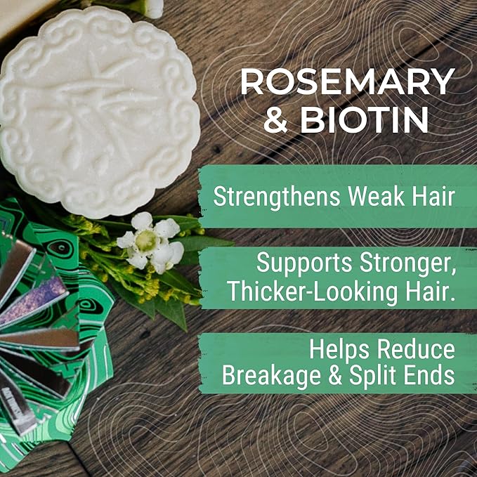Viori Rosemary Shampoo Bar with Biotin - Rice Water Shampoo Bar for Thinning Hair - Strengthening, Shine, Scalp Care - Plastic Free - Travel Friendly