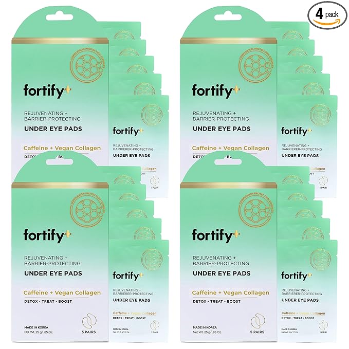 Fortify Skincare Under Eye Patches For Puffy Eyes and Dark Circles - Caffeine, Collagen & Zeolite - 3-in-1: Detox, Treat, Boost - Dermatologist Tested, Anti-Aging, Anti wrinkle Patches- 20 Pairs