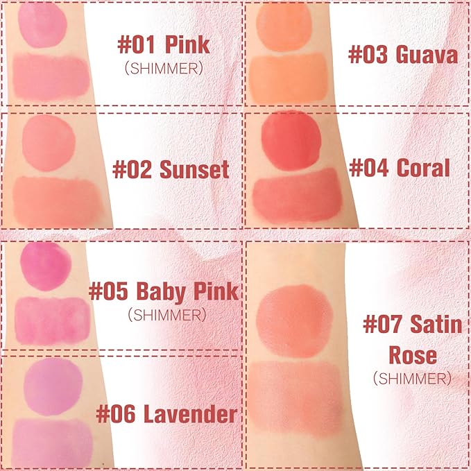 Dewy Liquid Blush for Cheeks, High Pigment Buildable Cream Blush, Long-Lasting Natural Glow - Hydrating Formula Lightweight Makeup Radiant Flushed Cheeks (05 Baby Pink)