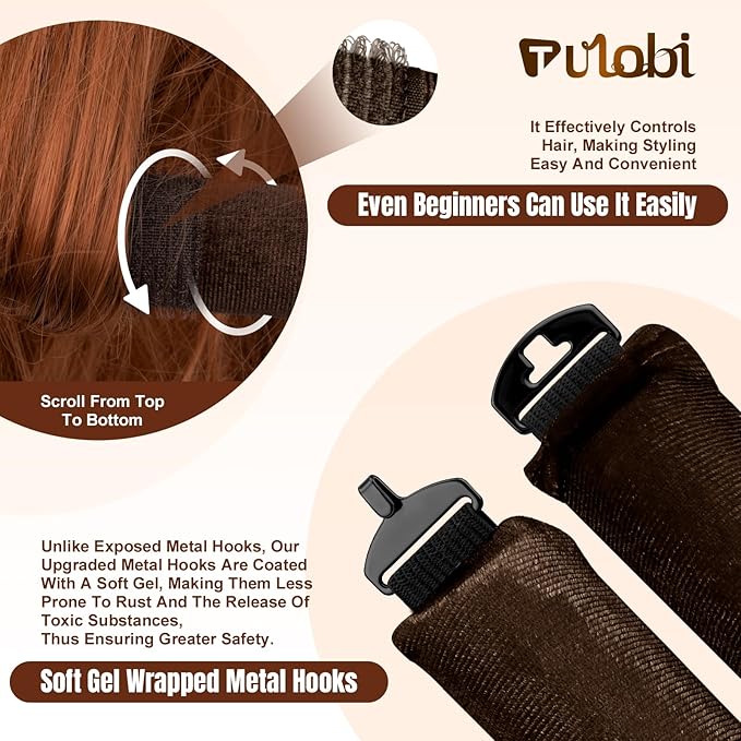 TULOBI 3 Pcs Heatless Curls Overnight - Upgraded Velvet Heatless Curls with Velcro Fastener, Overnight Jumbo Blowout Rods, Hair Curlers to Sleep in for Fine/Thick/Long Hair (Brown)