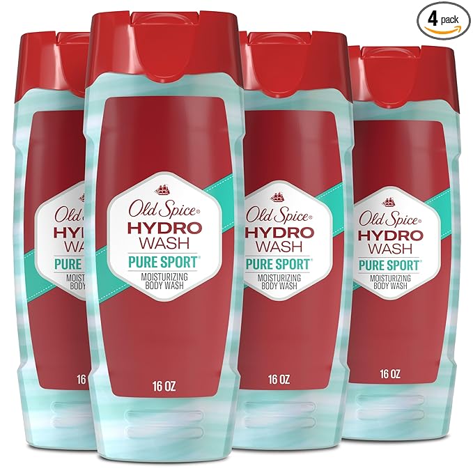 Old Spice Moisturizing Body Wash for Men, Hydro Wash, 2-in-1 Long Lasting Scent & Powerful Hydration to Fight Dry Skin, 24/7 Shower Fresh, Pure Sport Scent, 16 oz (Pack of 4)