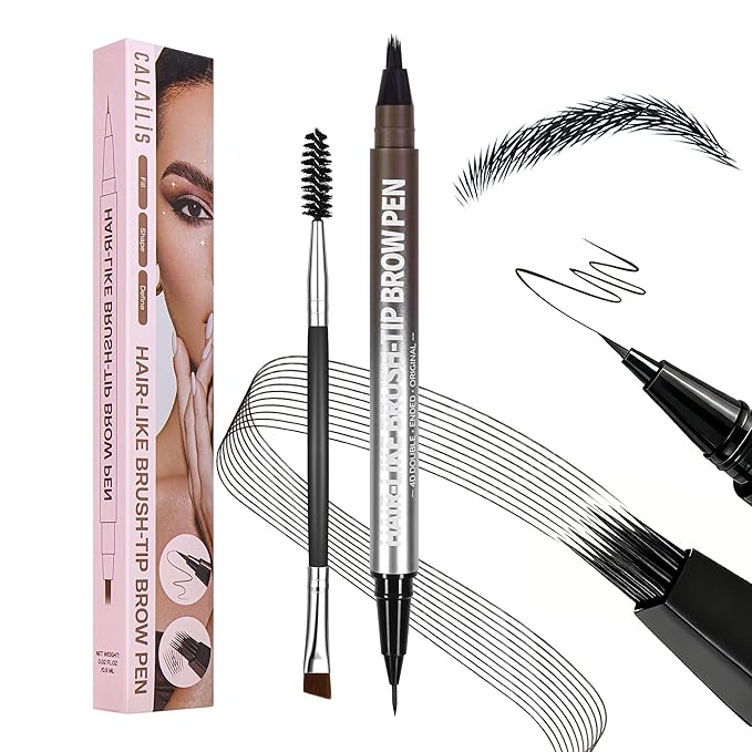 CALAILIS 2-in-1 Eyebrow Pencils for Women, Dual-Ended Liquid Eyebrow Pencil with Microblading 4D and Precise Brush-Tip, Waterproof Stay on All Day, Create Natural Hair-Like Brows (Black)