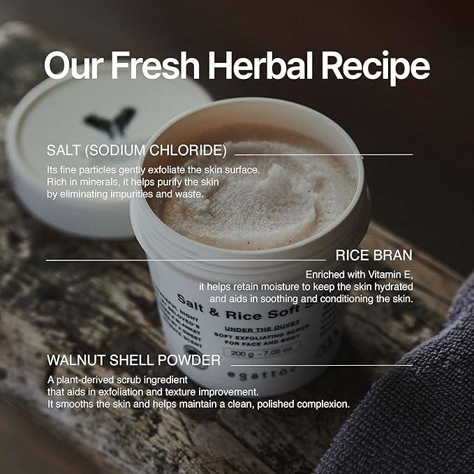 Foaming Body Scrub for Dull Skin, Salt & Rice Bran Whipped Sugar Scrub with AHA BHA PHA, Radiance Boosting 2-in-1 Face & Body Wash Exfoliator, Walnut Shell Powder, Wild Cotton Scent, 7.05 oz