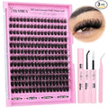 Fluffier Lashes Clusters Kit Wispy Individual Lashes 100D Volume Cluster Eyelash Extensions Kit 10-16mm D Curly Lash Extension Kit with Bond and Seal and Lash Tweezers DIY Eyelash Kit by Yawamica