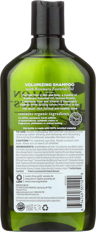 Avalon Organics Shampoo Volumizing Rosemary, 11 oz