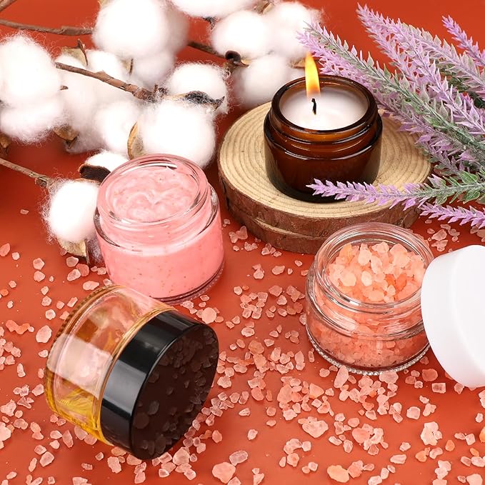 Accmor 1 OZ Glass Jars with Black Lids, 4 Pack Small Empty Cosmetic Containers Round Glass Travel Jars with Inner Liners & Spatulas, Makeup Sample Container for Storing Lotions, Cream, Ointments