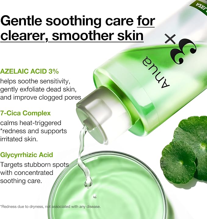 Anua Azelaic Acid 3 CICA Clarifying Toner, Soothing & Clear Care, with Salicylic & Azelaic Acid, Sebum & Spot Care, Suitable for Sensitive Skin, Korean Skincare, 8.45 fl.oz