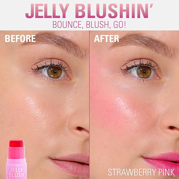Revolution, Jelly Blush Stick Lip & Cheek Stain, Sheer, Buildable Coverage with Hydrating Hyaluronic Acid & Aloe for Multi-Use Glow, Vegan & Cruelty-Free, Strawberry Red