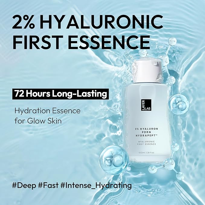 LAYERLAB Hyaluronic First Essence with PDRN & Peptides | Korean Skin Booster to Hydrate, Amplify Skincare Routine | 2% Triple Hyaluronic Acid Prep Essence for Face | 3.38 fl. oz.