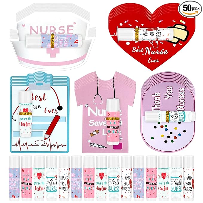 50 Set/100 Pcs Nurse Appreciation Gifts Bulk Nurse Lip Balm Include 50 Nurse Week Lip Balms 50 Nurse Card and Twist Ties Nurse Appreciation for Nursing Doula Ob Day Patient Access Week Favor