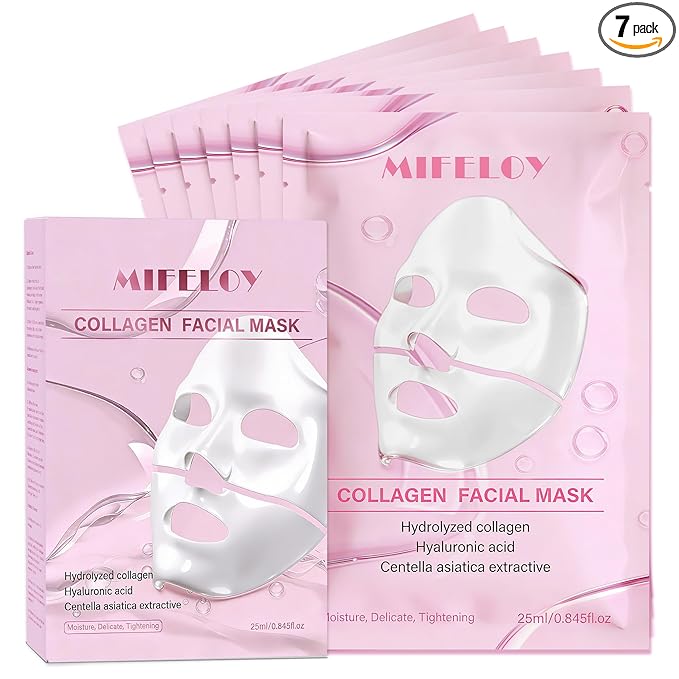 7 Pack Collagen Face Mask for Women, Hydrating Hydrogel Sheet Mask for Skin Elasticity & Pore Minimizing, Face Mask Skincare, Self Care Gift Set