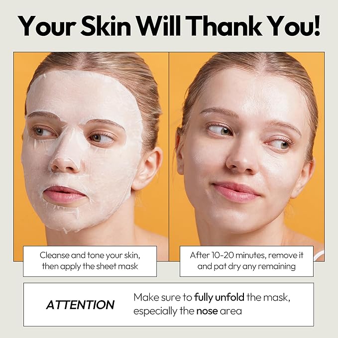 LAPCOS Vita C Sheet Mask - Rejuvenating & Revitalizing Face Masks with Vitamin C for Dull, Tired Skin - Highly Breathable Eucalyptus-derived Tencel Sheet - Korean Skin Care (Pack of 5)