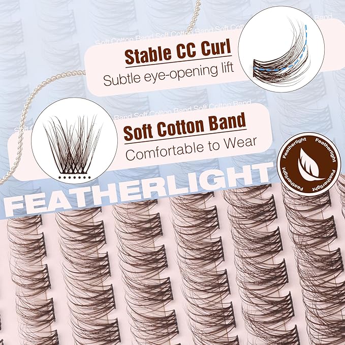 Mavphnee Brown Lash Clusters Dark Brown Eyelash Extensions Natural Cluster Lashes CC-Curly Pestañas Postizas Wispy Individual Lash Extensions 3D Lash 8-16MM Brown Eyelash Clusters 144PCS DIY at Home