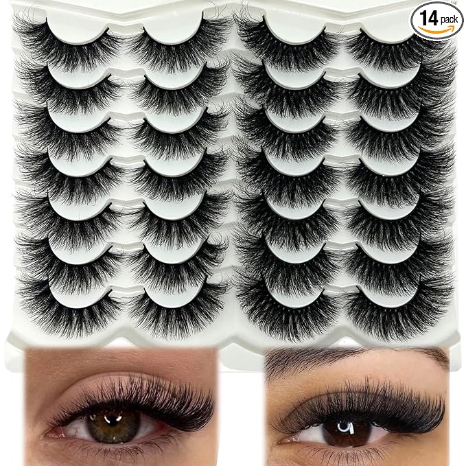 Mink Lashes Fluffy Cat Eye Eyelashes Pack, Soft Wispy Faux Mink False Eyelashes Natural Look, 20mm Long Dramatic Strip Lashes 2 Styles