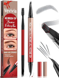 Vevivia Eyebrow Pencils for Women - Eyebrow Pen with 4D Brush-Tip & Curved Tip for Natural Fuller-Looking Brows, Precise Hair-Like Strokes for All Brow Types, Last All-Day Eyebrow Makeup, Grey