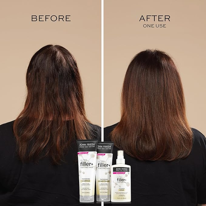 John Frieda ULTRAfiller+ Thickening Conditioner, Strengthening Conditioner for Damaged or Thin Hair, Infused with Biotin and Hyaluronic Acid to Strengthen Hair for Thicker Fuller Results, 8.3 Oz