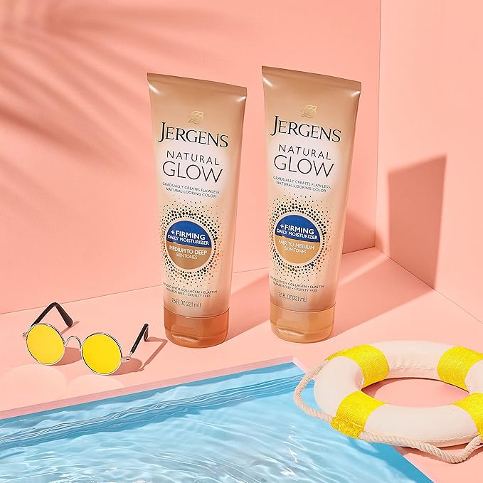 Jergens Natural Glow +FIRMING Body Lotion, Fair to Medium Skin Tone, 7.5 Ounce Sunless Tanning Daily Moisturizer with Collagen and Elastin. Helps to Visibly Reduce Cellulite