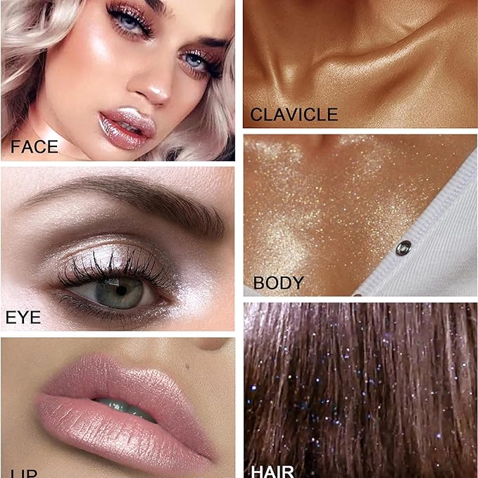 Pearl White Highlighter Spray for Face and Body, Long Lasting Sparkle Glitter Powder with High Gloss Shimmer Makeup for Women, Festival Party Rave Wedding Stage and Halloween Christmas Crafts