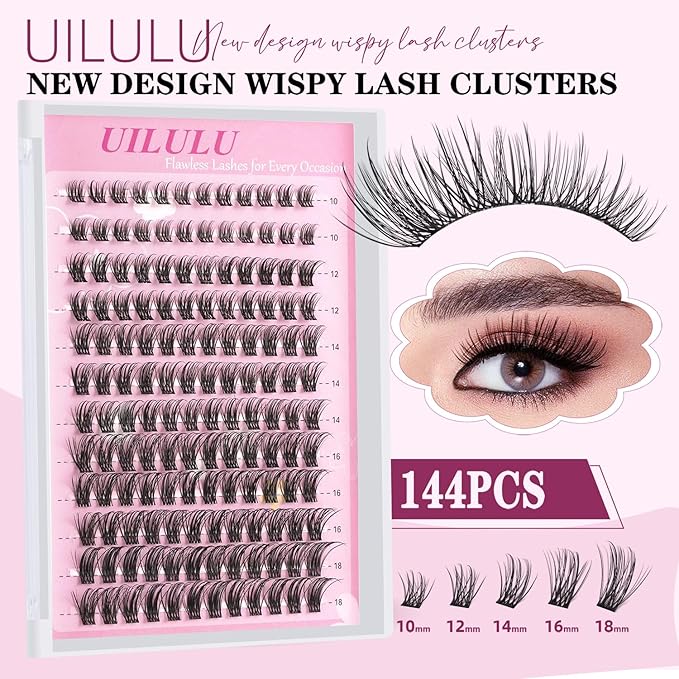 Natural Wispy Lash Clusters Kit 10-18mm Mix D Curl DIY Extension Eye Lashes False Wispy EyeLash Cluster with Bond & Seal, Glue Remover, Tweezers(U14 Lash Kits)