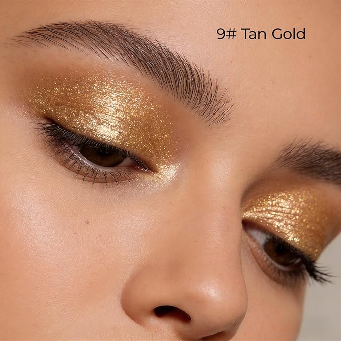 Duochrome Glitter Eyeshadow, Ultra-Fine Color Shifting Metallic Shimmer, High Pigment Holographic Single Eye Makeup, Long Lasting & Buildable Eye Shadow (#9 Tan Gold)