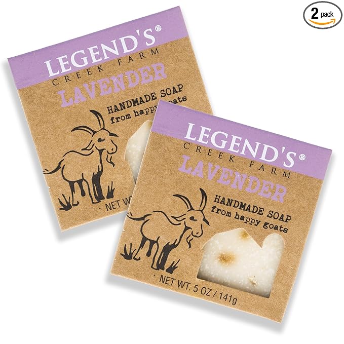 Legend's Creek Farm Goat Milk Soap - Cleansing Moisturizing Bar for Hands and Body - 5 Oz Creamy Lather, Nourishing, Gentle Natural Soap for Sensitive Skin, Handmade in USA (Lavender, Pack of 2)