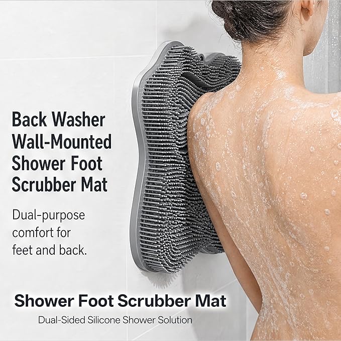 Dual-Sided Silicone Shower Foot Scrubber Mat – Foot Scrubber in Shower for Deep Cleaning & Exfoliation | Wall-Mounted Shower Foot Scrubber Mat & Back Cleaner for Men and Women(Blue, Standard)