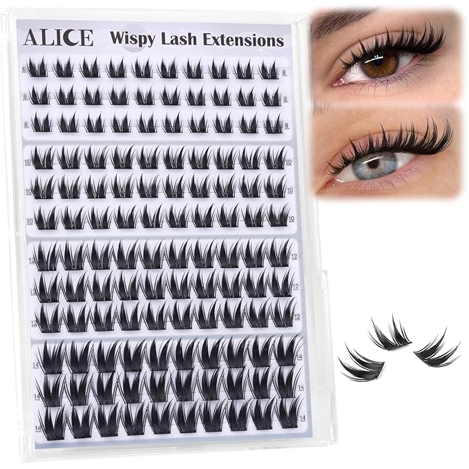 ALICE Bunny Lash Clusters Wispy Eyelash Clusters 8-14mm Cluster Eyelash Extensions Manga Lash Extensions Anime Individual Lashes Invisible Band with 2 Spikes