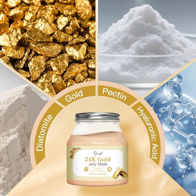 Pjordo Powder Jelly Mask for Facials Professional, Peel Off Facial Mask for Hydrating & Moisturizing, Hydrojelly Mask for Women Men Skin Care, Home DIY Spa Use for All Skin with 24K Gold