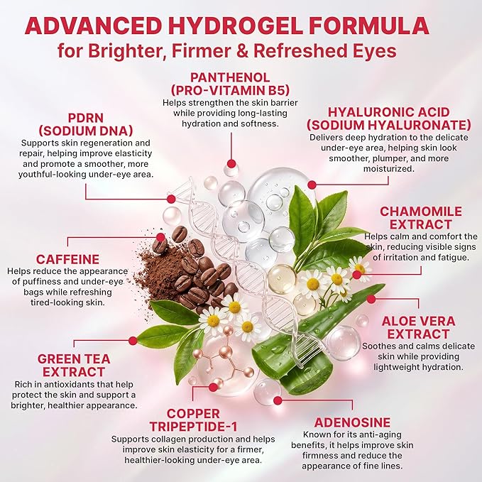 19/90 PDRN Revitalizing Hydrogel Eye Patches for Dark Circles & Puffiness - Pink, Caffeine, Hyaluronic Acid, Hydrating Treatment for Women - Under Eye Mask, Brightening, Cooling - Pink (30 Pairs)