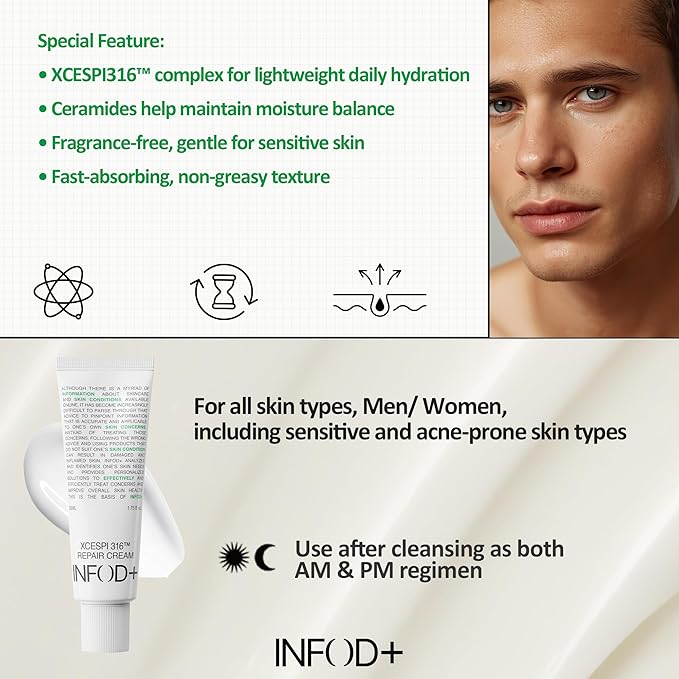INFODPLUS Sensitive Skin Moisturizer Face Cream with Ceramide and Panthenol, Barrier Repair Support Hydrating Soothing Cream, Lightweight Calming Facial Moisturizer, Korean Skincare 1.69 fl oz, 50ml