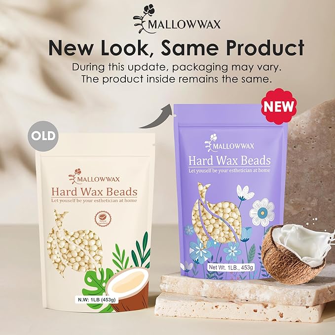 Mallowwax Hard Wax Beads, 1lb Cream Wax Beans for Hair Removal, Waxing Beads Refill for Bikini, Armpit, Arms, Back, Chest, Legs, Suitable for Home Waxing for Women Men