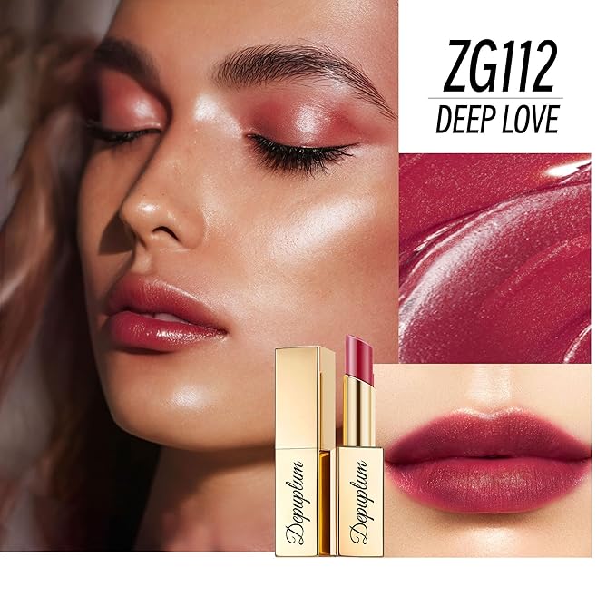 Depuplum Dark Red Moisturizing Lipstick for Women Shimmer Tinted Lip Balm Hydrate Nourish Burgundy Lip Gloss Cruelty Free Lip Makeup, ZG112 Deep Love