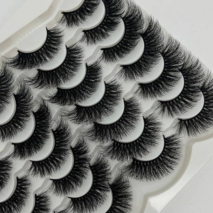 Mink Lashes Fluffy Cat Eye Lashes Strips 20mm Long, 14 Pairs Faux Mink False Eyelashes Pack, 25mm Big 3D Volume Thick Eyelashes