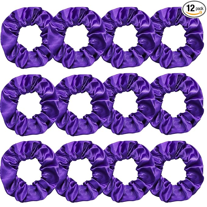 Silk Satin Scrunchies for Women Girls 12 PCS Hot Purple Hair Scrunchies Silk Satin Hair Ties for Thick Hair Bulk Hair Ties Hair Accessories