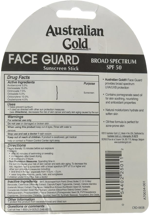 Australian Gold Face Guard Sunscreen Stick SPF 50+ 0.50 oz