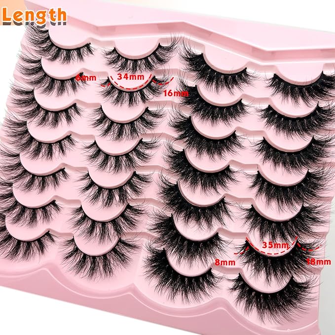 loladook Fluffy Lashes Mink Natural Look Faux Mink Wispy Strip Lashes Cat Eye C Curl Fake Eyelashes Book 3D Volume Flase Eyelashes Pack 2 Styles