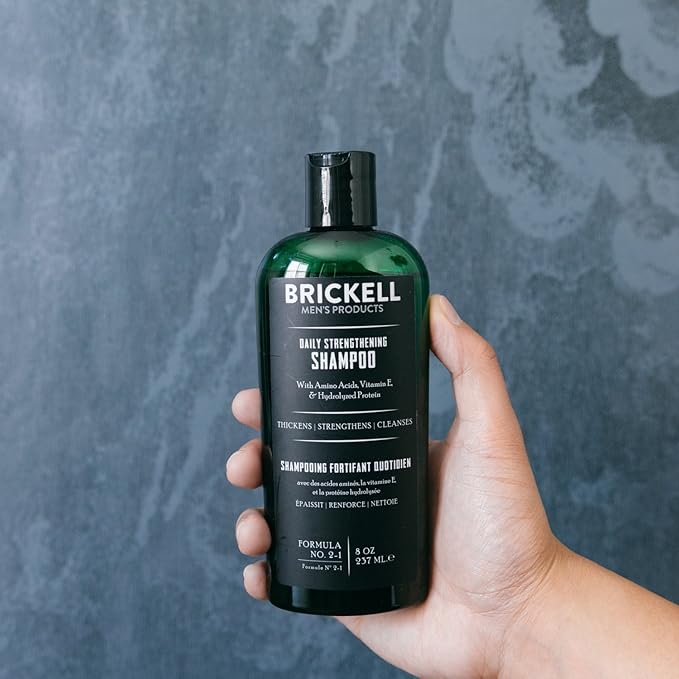 Brickell Men's Products Daily Strengthening Shampoo for Men, Natural and Organic Featuring Mint and Tea Tree Oil To Soothe Dry and Itchy Scalp, Sulfate Free and Paraben Free, 8 Ounce, Scented