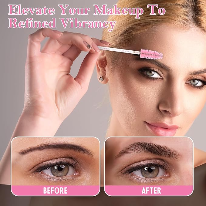 230 Pcs Brow Lamination Supplies with Plastic Box Crystal Pink Micro Eyebrow Brush Spoolies Disposable Lip Applicators Eyelash Brush Mascara Wands Micro Swabs Brow Lamination Kit for DIY Eyelash Lift