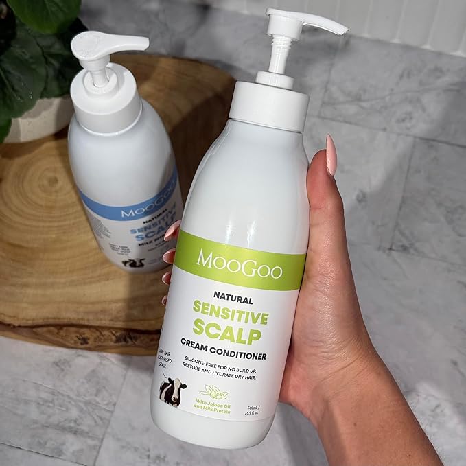 MooGoo Natural Milk Shampoo & Cream Conditioner Pack - For Itchy, Dry, Sensitive Scalps Prone to Eczema & Psoriasis – Sulphate-Free, Silicone-Free, Paraben-Free - 2x 16.9 fl oz