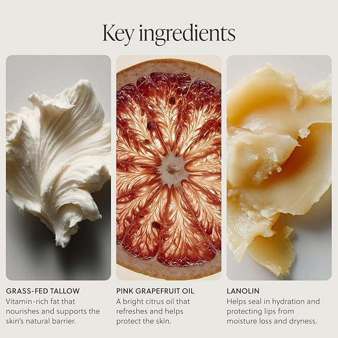 Grass-Fed Tallow Lip Balm, Lip Sleeping Mask, Overnight Moisturizer, Natural & Clean Moisturizing Lip Balm Vitamins A, D, E, & K, Nourishes and Smooths Dry & Chapped Lip (Citrus)