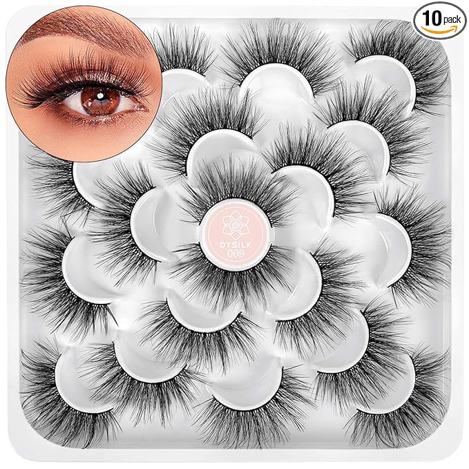 DYSILK Mink Lashes False Eyelashes - Mink Eyelashes Fluffy 10 Pairs 6D Mix Style Faux Lashes Pack Wispy Eyelashes Fluffy Reusable Lashes Natural Look Mink Fake Eyelashes Cat Eye Lashes | 19mm