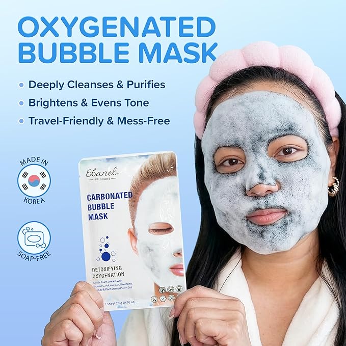 Ebanel 10 Pack Carbonated Bubble Clay Mask, Deep Cleansing Face Mask, Volcanic Ash and Bentonite Clay Masks with Collagen Peptides, Vitamin C, Hyaluronic Acid, Niacinamide