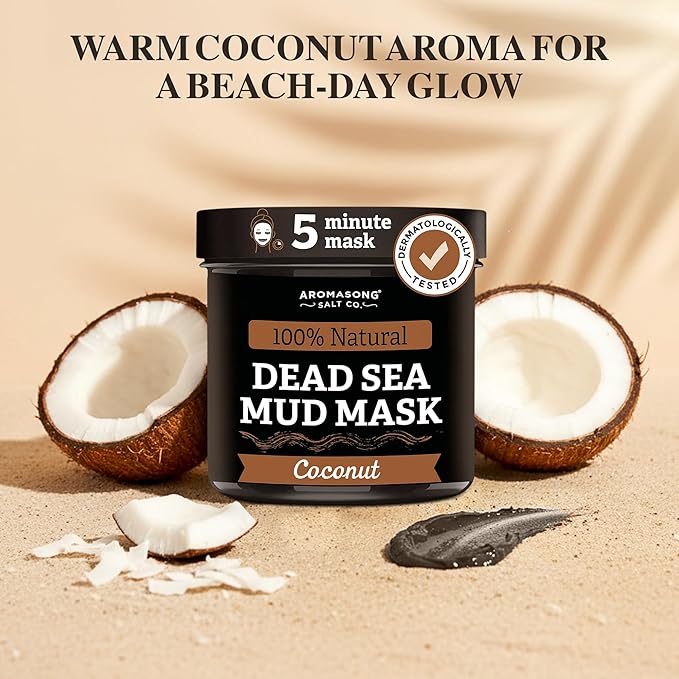 Aromasong Dead Sea Mud Mask with Coconut Oil – 100% Natural Mineral Mud for Face & Body – Hydrating Clay Mask for Pore Cleansing, Acne & Blackhead Removal, Anti-Aging, Firming & Detox