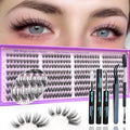Wispy Lash Clusters Kit, Natural Lash Cluster Eyelash Extensions 320 Pcs C Curl 10-16mm Individual Fluffy False Eyelashes Thin Band DIY Kit for Beginners at Home with Bond Seal Tweezers Brush