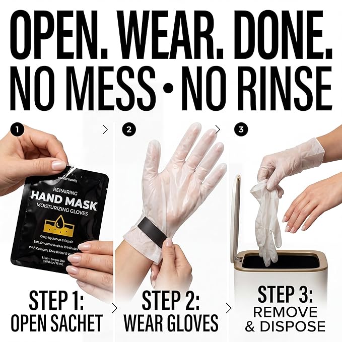 Hand Mask – Moisturizing Gloves for Dry Cracked Hands – 15-Minute or Overnight Treatment, Collagen Hand Masks, Hand Moisturizer Cotton Gloves for Sleeping Alternative, Repairing Treatment for Women