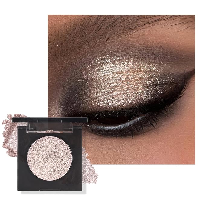 KYDA Glitter Eyeshadow Single, Sparkling Silver Platinum Eyeshadow, Lasting Shimmer Pearl Eyes Shadow, Soft Blendable Formula, High Pigment Eyes Glitter Makeup, Wet Look Effect, Platinum Cotton