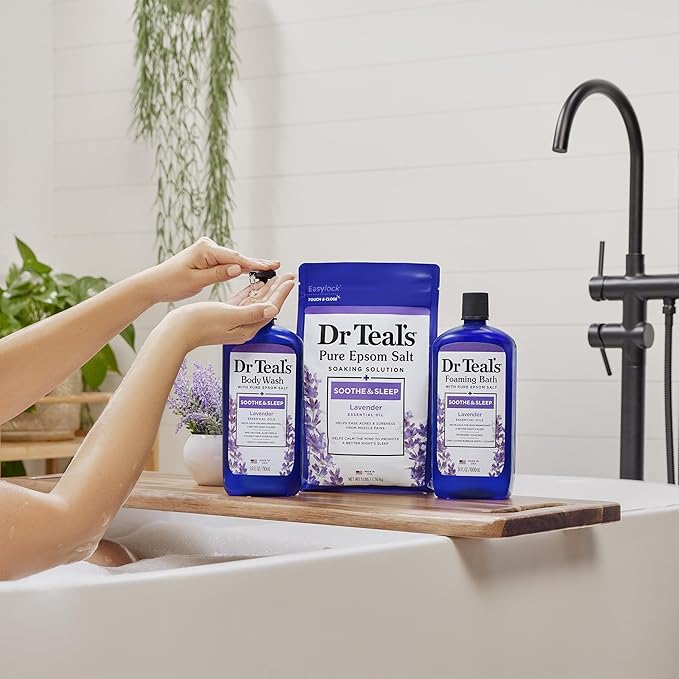 Dr Teal's Body Wash with Pure Epsom Salt, Soothe & Sleep with Lavender, 24 fl oz (Pack of 4)