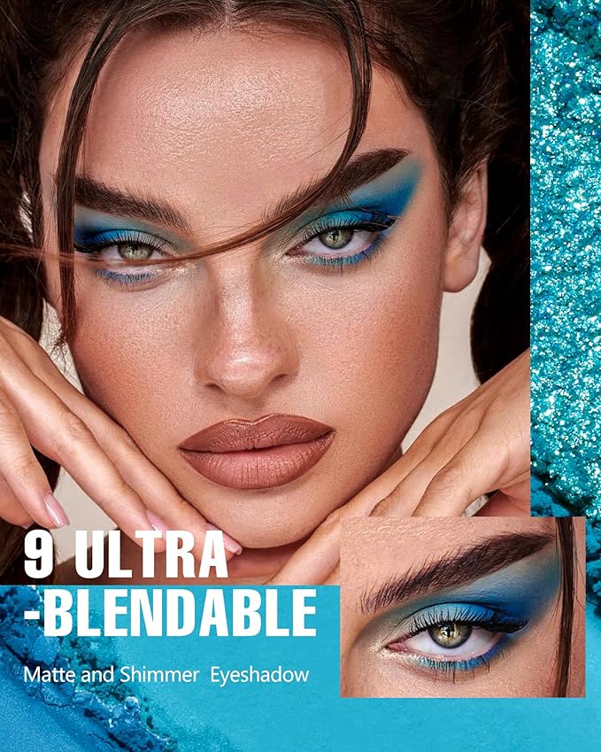 MAKI YIKA Blue Eyeshadow Palette for Women Blue Eye Shadow 9 Color Matte Shimmer Glitter Eye Makeup Palette Long Lasting Pigmented Eyes Makeup-9Blue