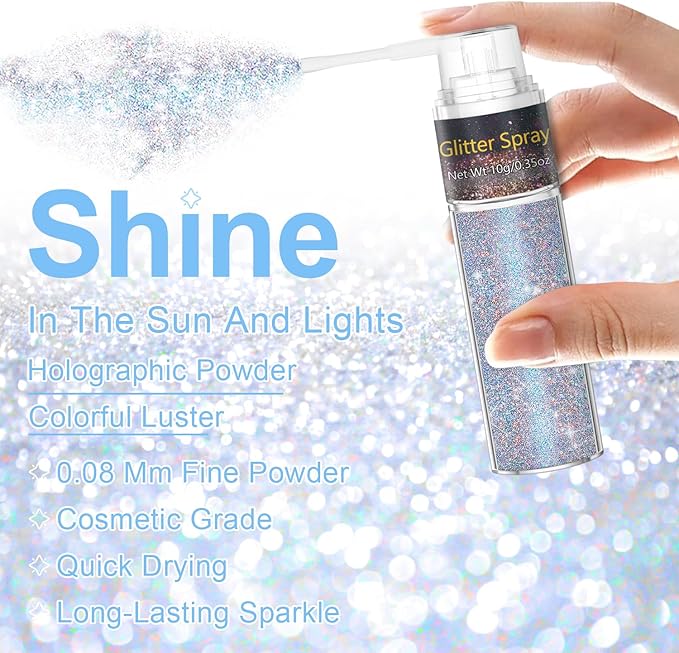 Hair and Body Glitter Spray, Glint-Rainbow Hair Glitter Extra Fine Face Shimmer Powder for Clothes, Festival Loose Sparkle Powder for Rave Clothes Nail Art Easter Halloween Crafts (Glint-Rainbow)
